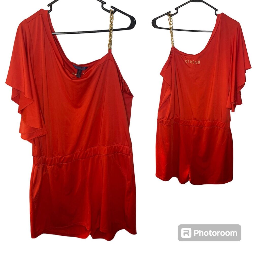 BEYONCE'S DEREON One Shoulder Jumpsuit Romper 2X Plus Size Jumper Y2K VTG Chain
